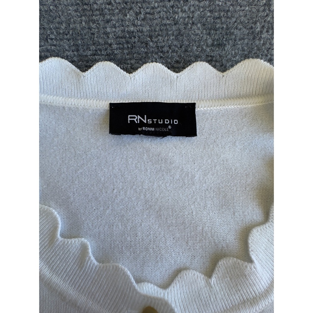 RN Studio Cardigan White Scalloped Trim Cropped Coquette Balletcore XL